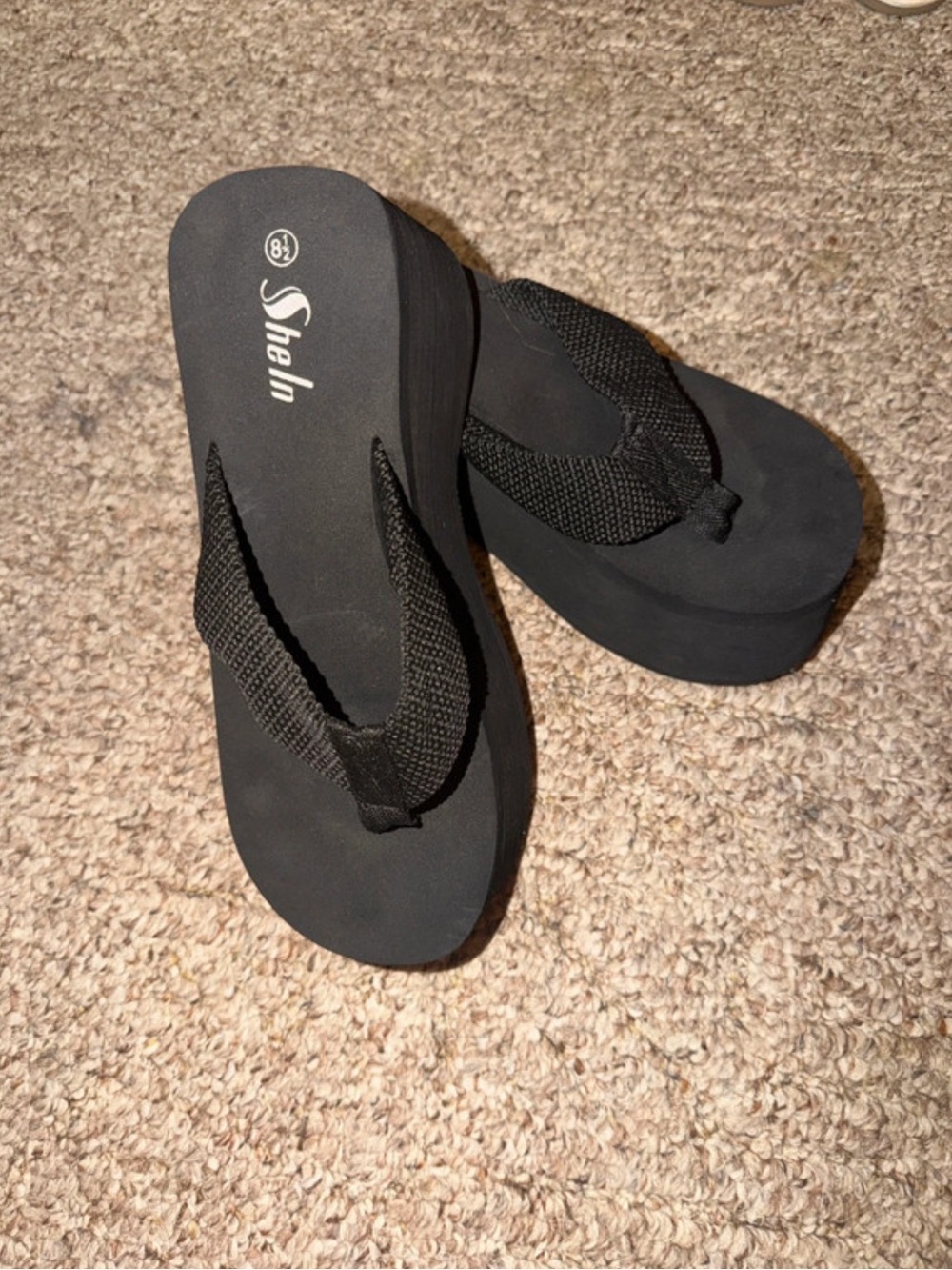 Black Wedge Flip Flop Sandals
